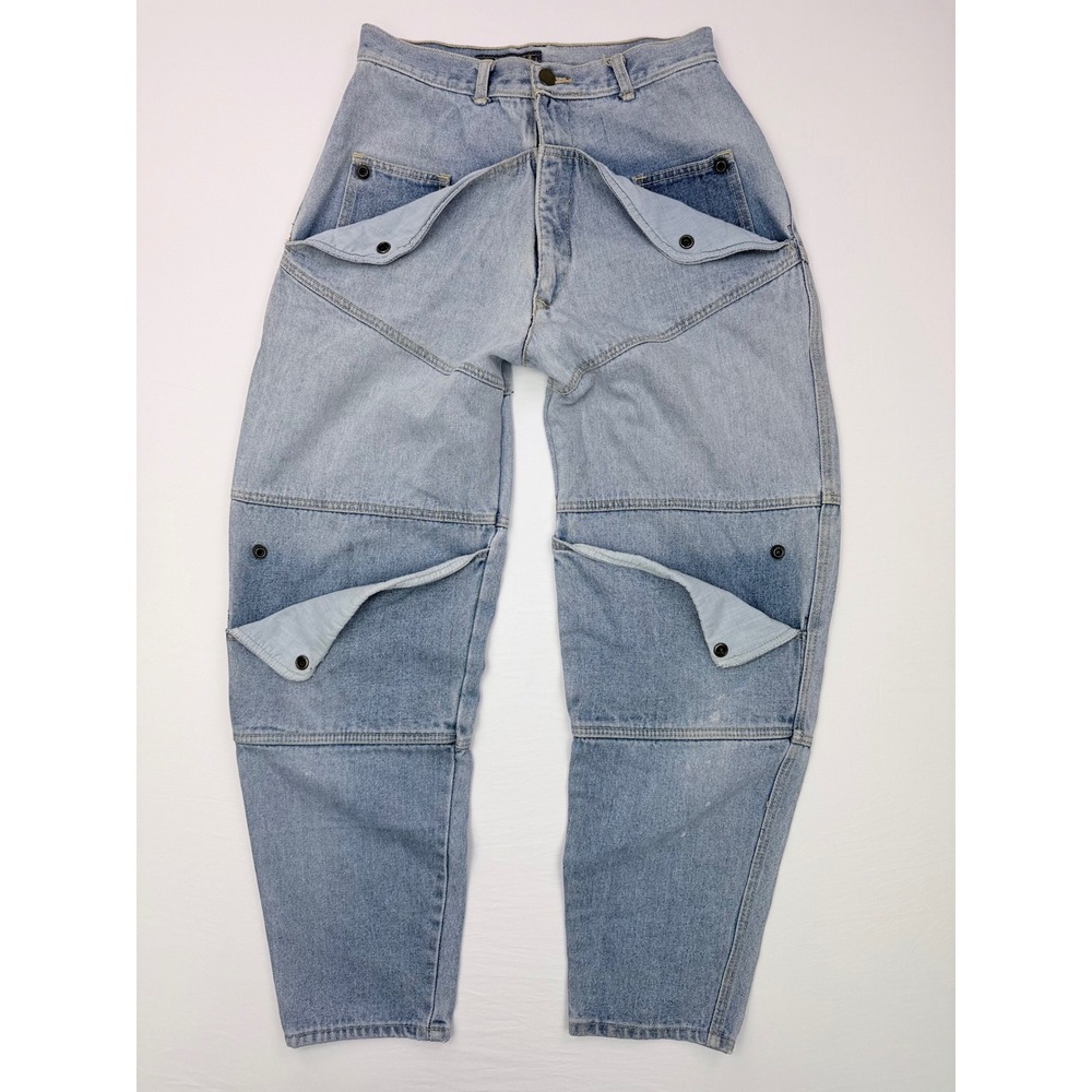 Vintage Y2K Express Avant Garde Utility Panel Barrel Leg Jeans Light Wash 4 - Picture 2 of 14